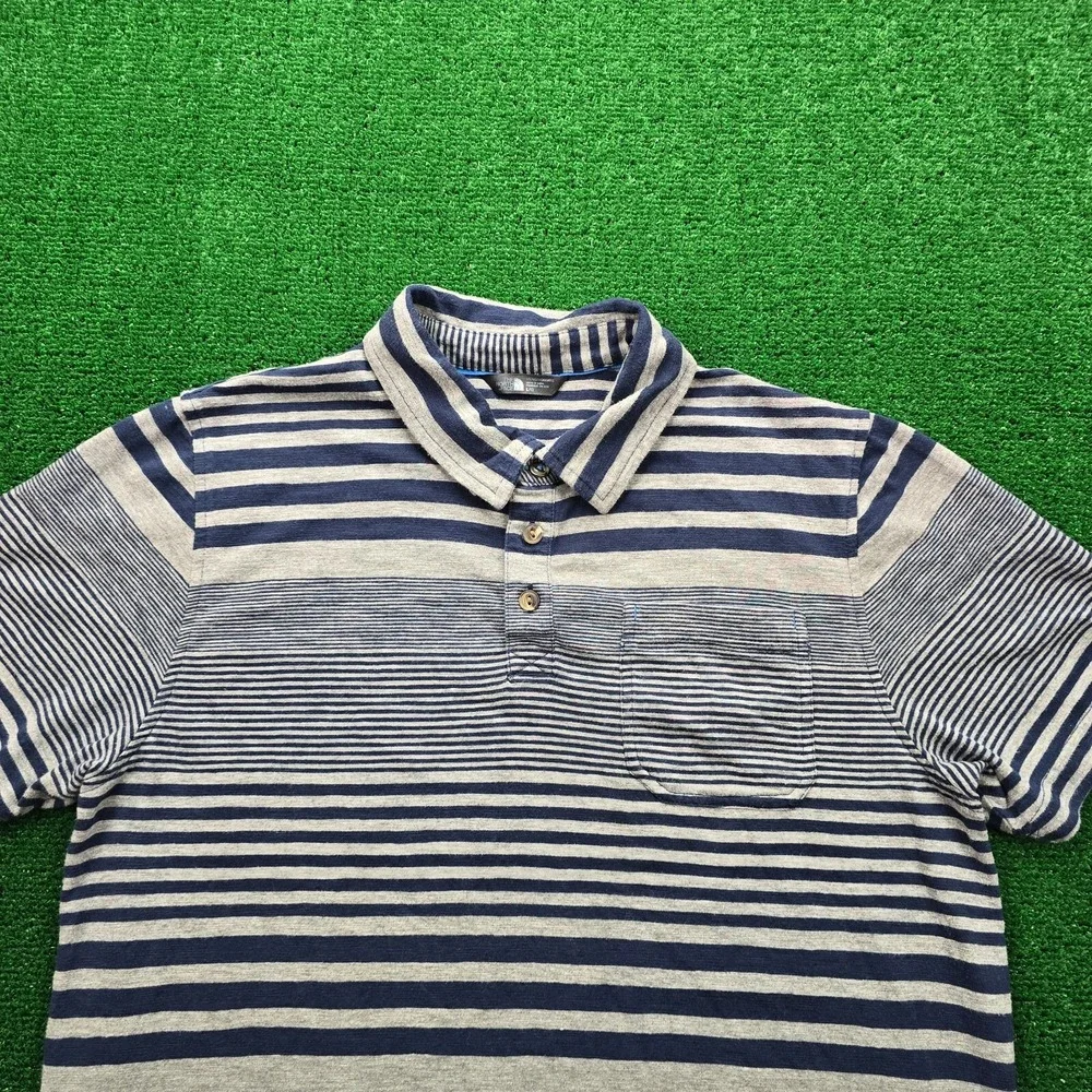 The North Face Polo Shirt Mens‎ Large Navy Blue Grey Striped Pocket Tee Outdoors